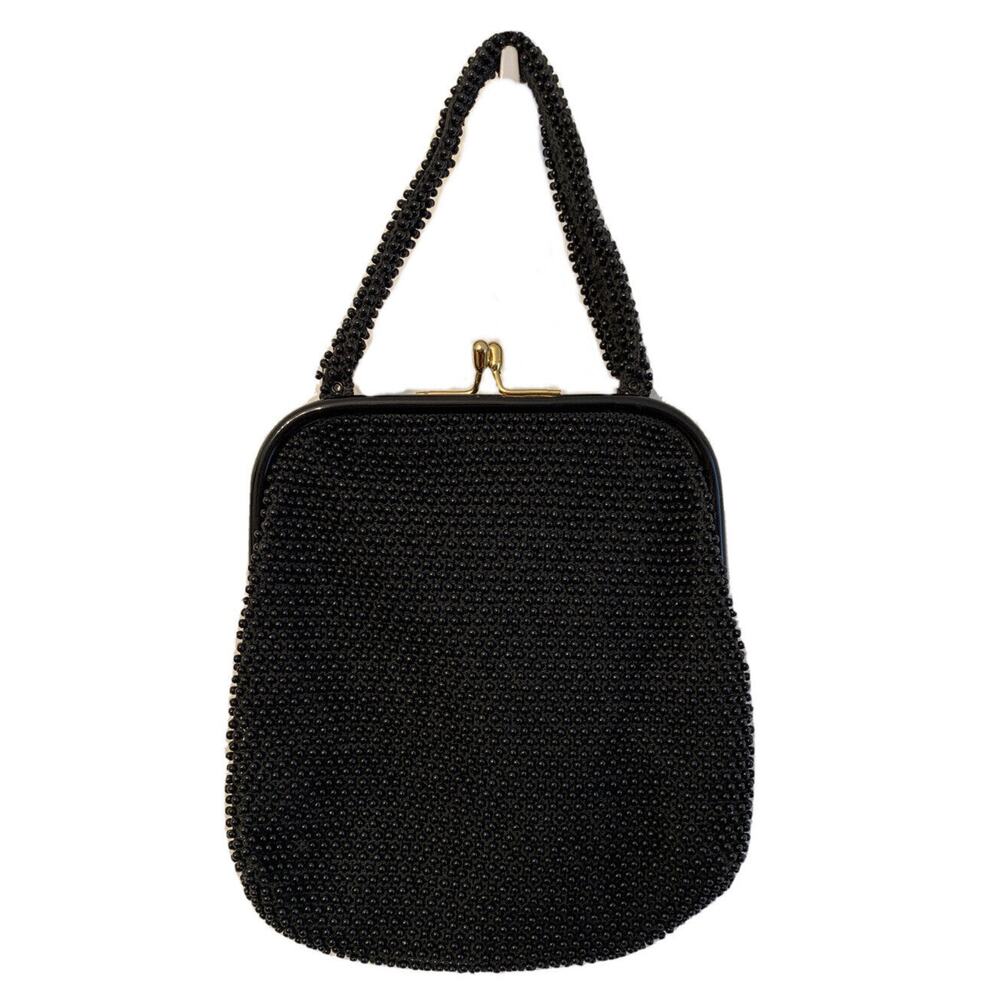 Vintage Corde-Bead Made in USA Black Beaded Evening Bag‎ by Lumure 1950s